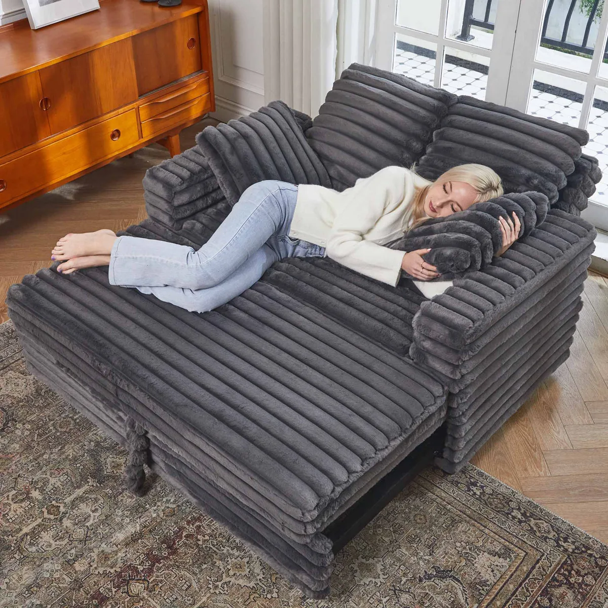 Naykin 2-Person Faux Fur Sofa Bed with Removable Cushion Cover (Mercer41)