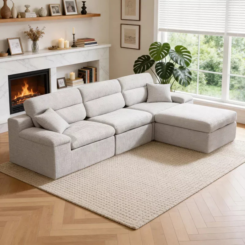 YOBTOP Slub Chenille L-Shape Couch Light Gray