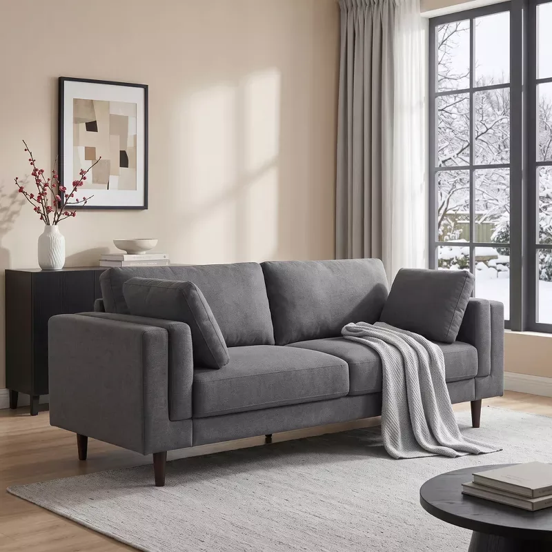 85" Modern Sofa Couch 3-Seater Dark Gray