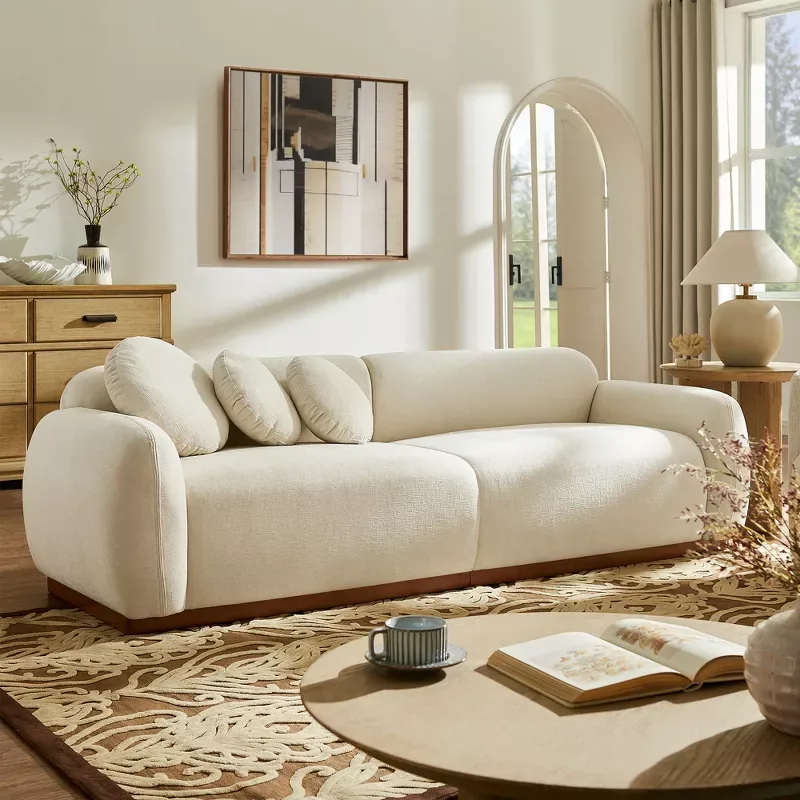 Modern Cream White Chenille Cloud Couch 3-Seater