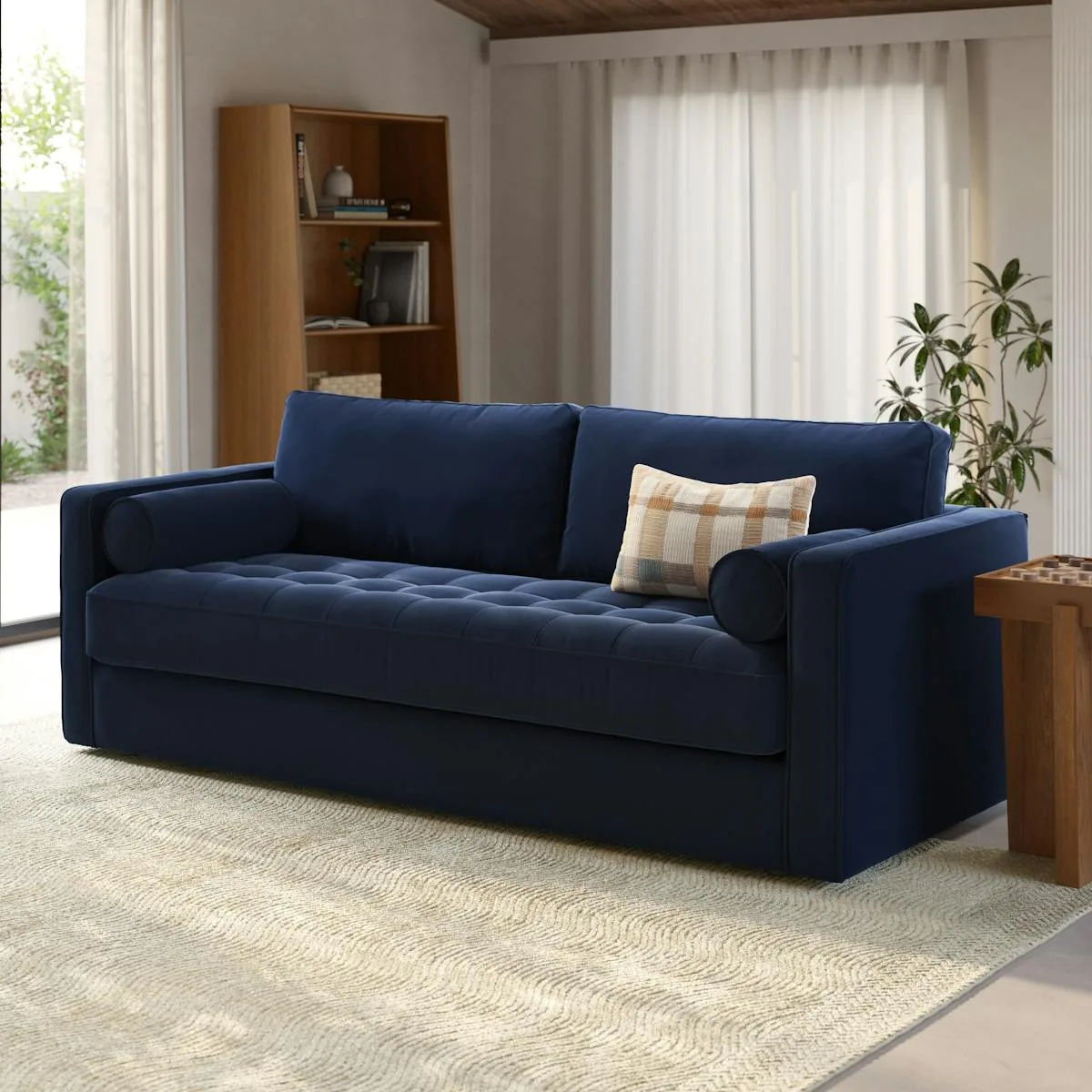 Sven 88" Grounded Tufted Velvet Sofa - Plush Cascadia Blue