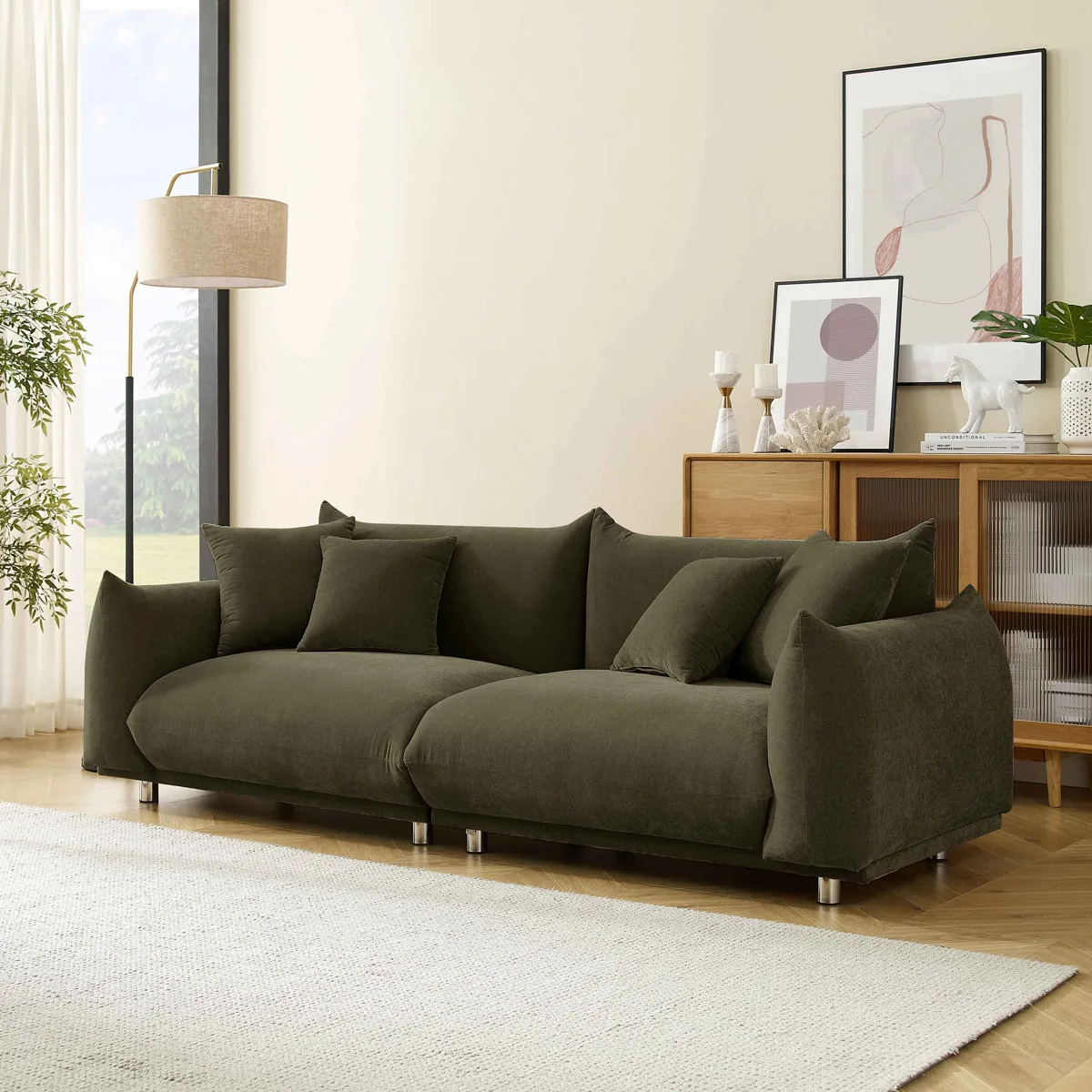 Arnya Upholstered Sofa with Round Arms (Wrought Studio)