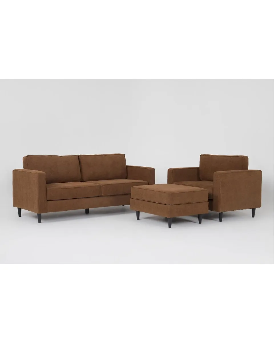 Calais Iii Rust Modern 3 Piece Sofa Chair & Ottoman Set