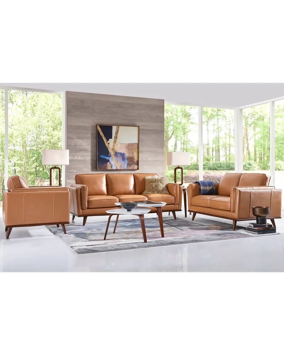 Cassina Way Caramel Leather 8 Pc Living Room