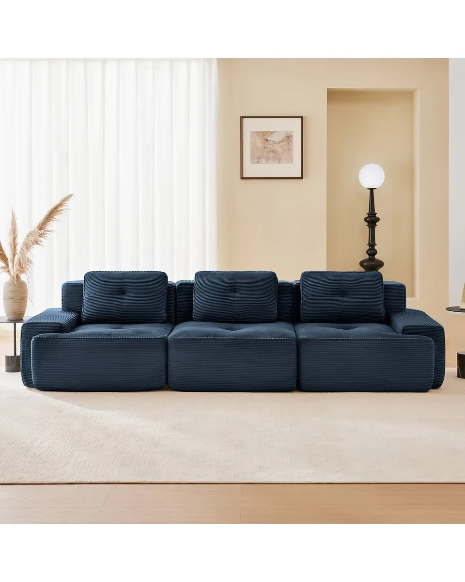 CORDELIA 117" 3-Seater Sofa - Corduroy - Denim Blue