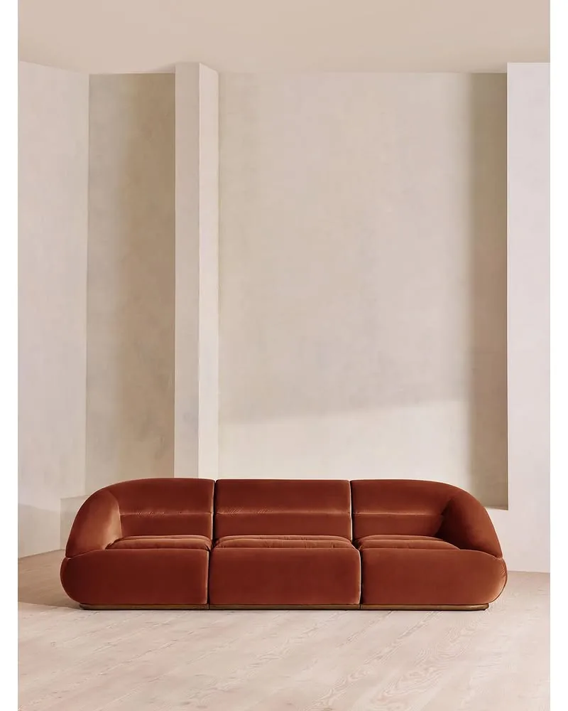 Edison Sectional Sofa, Four Seater, Velvet, Rust Us | Four Seater Sofa