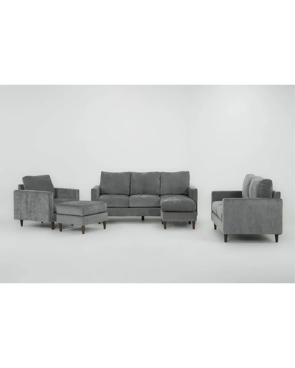 Bradley Ii Charcoal Sofa With Reversible Chaise Loveseat Chair & Ottoman Set