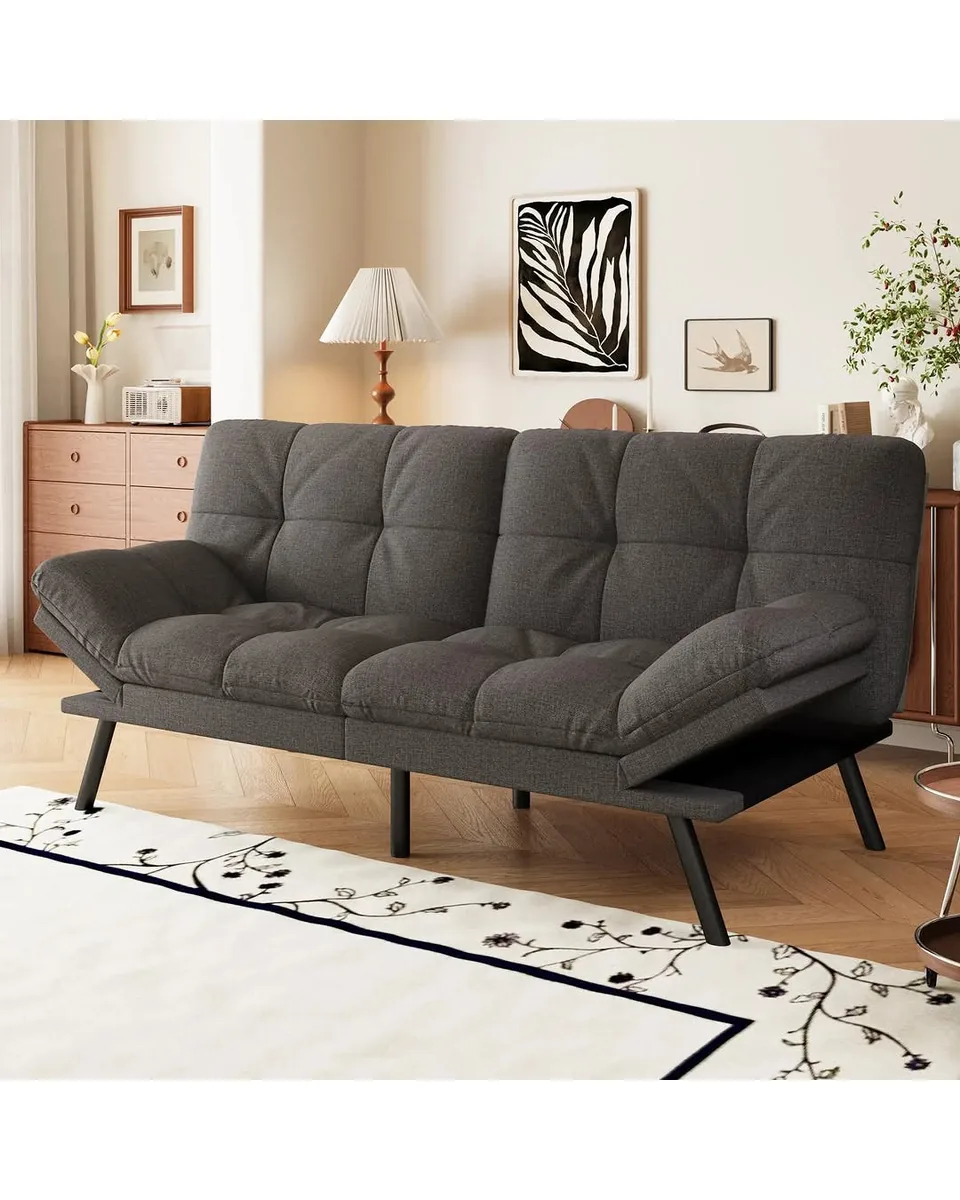 Cozy Convertible Futon Sofa Bed With 71 Inch Frame Memory Foam Couch Detachable Cushions Adjustable Backrest And Armrest Linen Modern Loveseat Sleeper Recliner For Living Room And Apartment