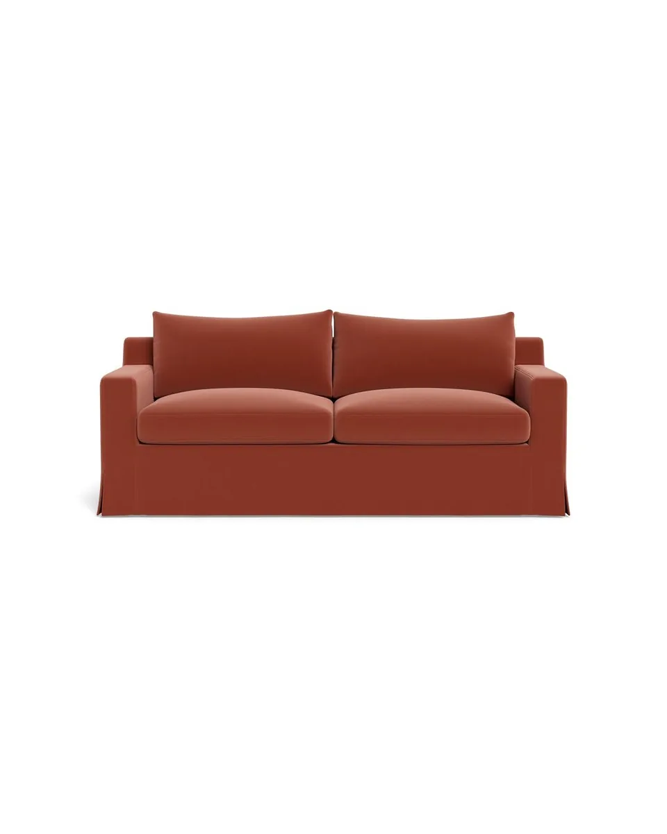 Sloan Custom Slipcovered 2-Seat Sofa in Terracotta Performance Velvet, Natural Oak, 83" - Customize Color, Size & More