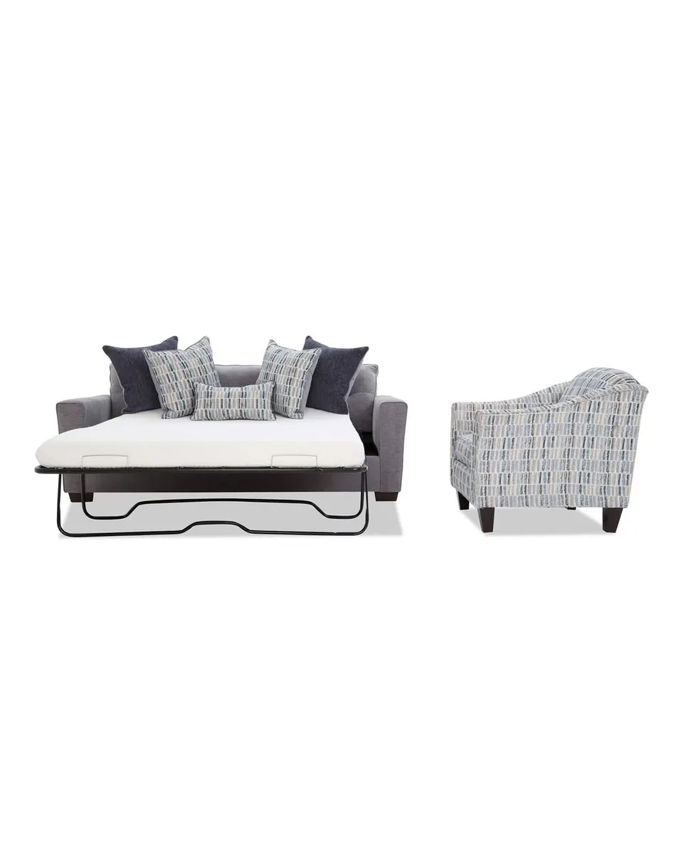 Dylan Slate 88'' Sleeper Sofa with Queen Gel Mattress & Accent Chair