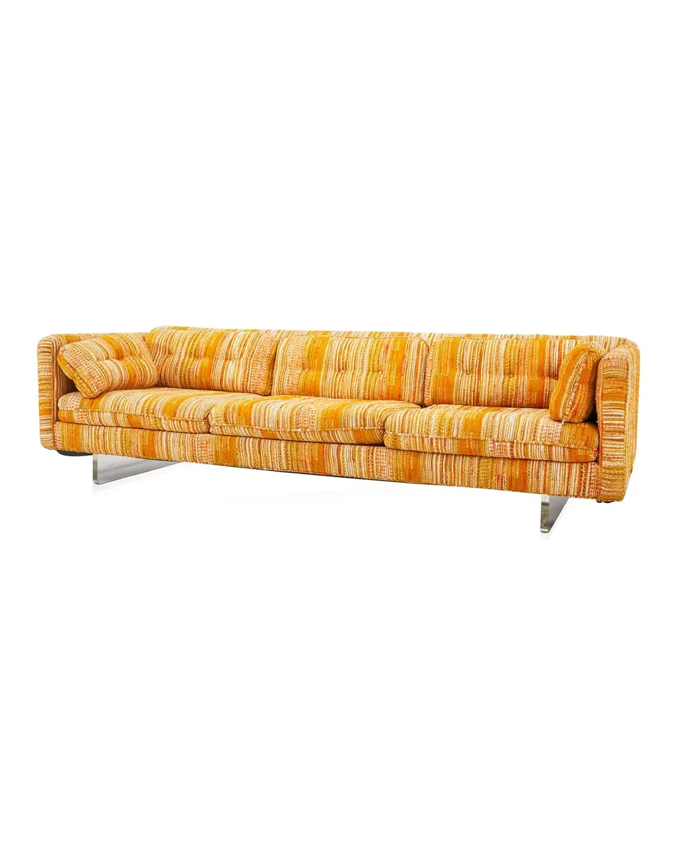 Long 1970's Vintage Orange Striped Sofa