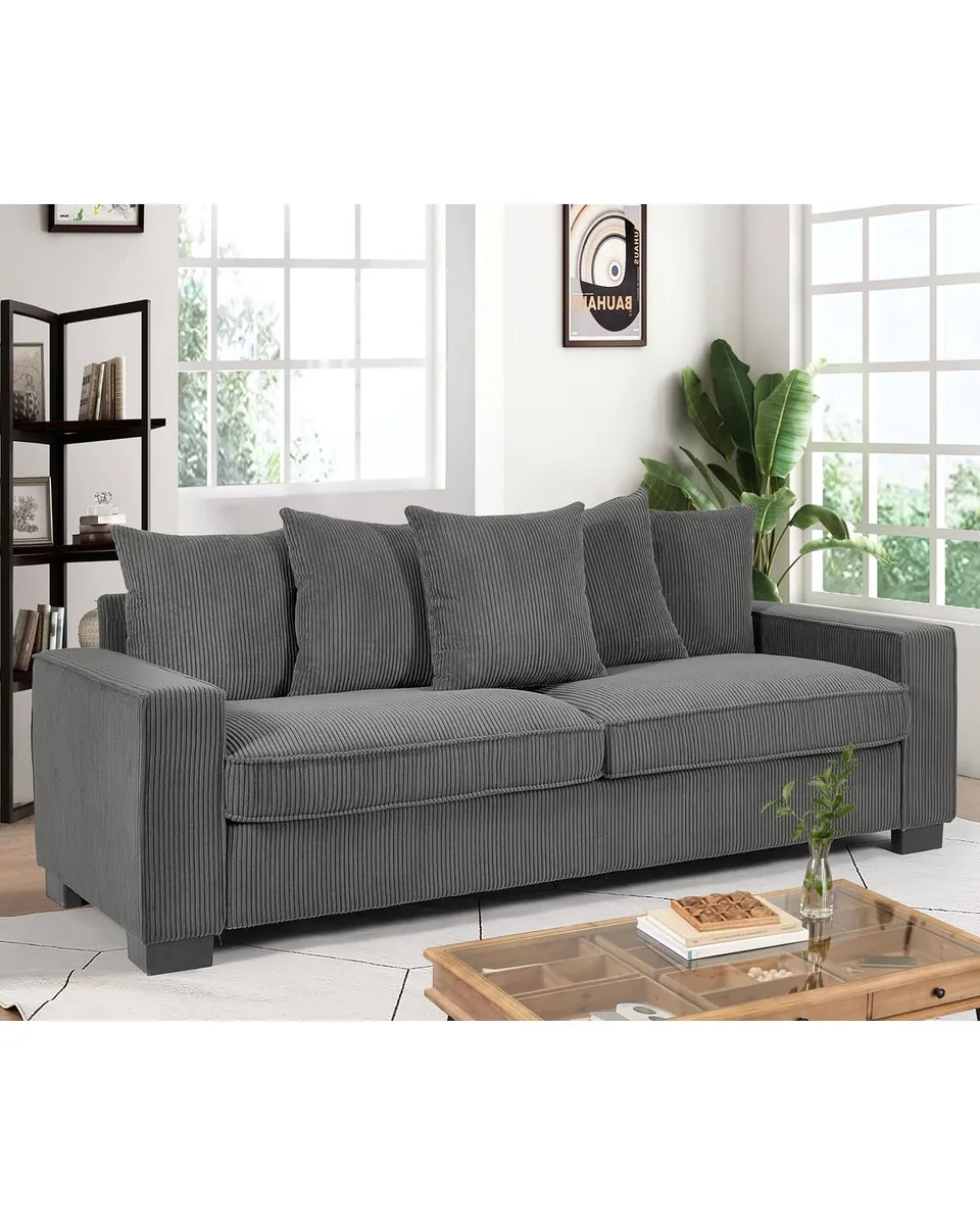 Luxe Sofa With 5 Matching Toss Pillows, Sleek Design, Spacious And Comfortable 3 Seater Couch
