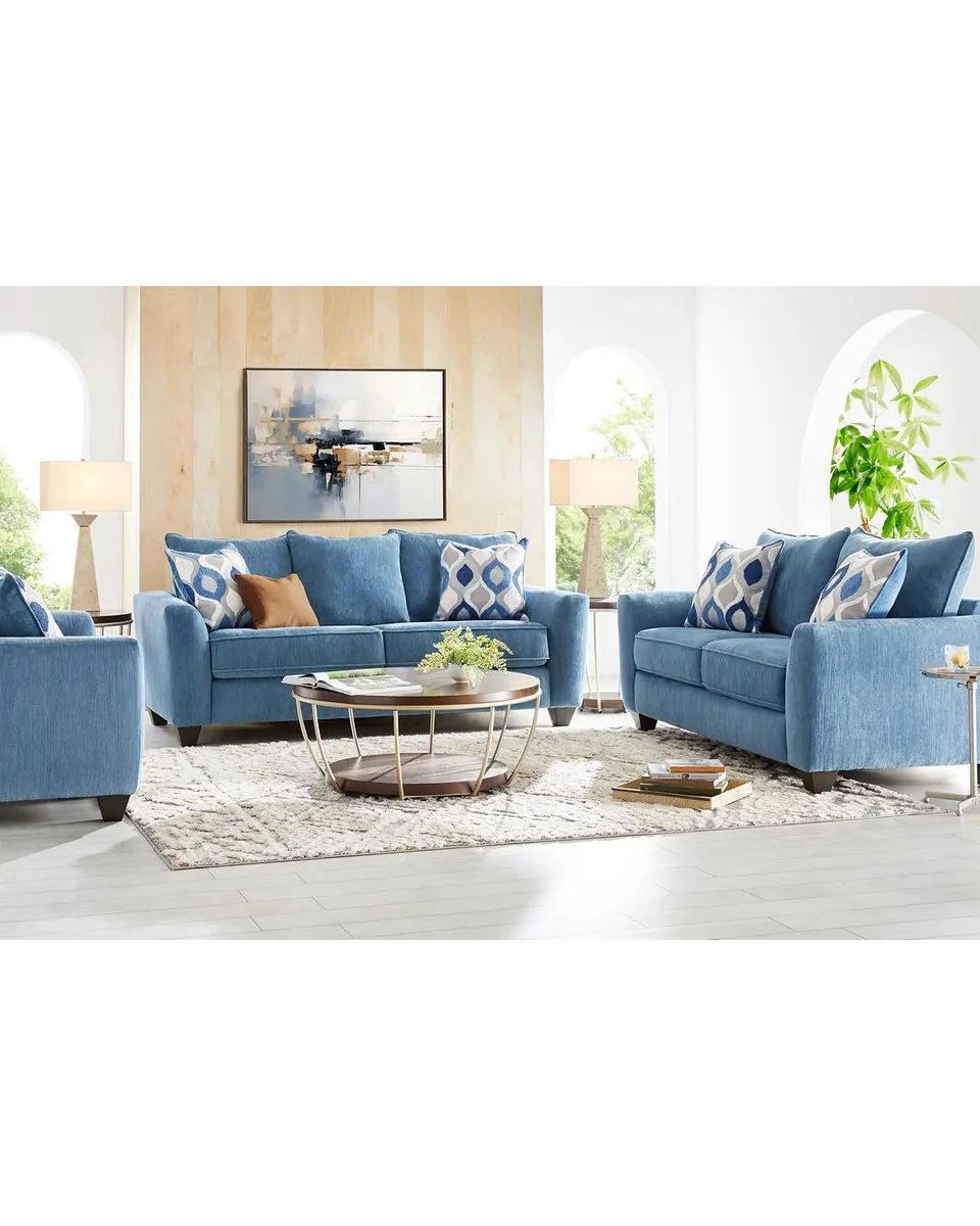 Dennin Heights Blue 7 Pc Living Room with Sleeper Sofa