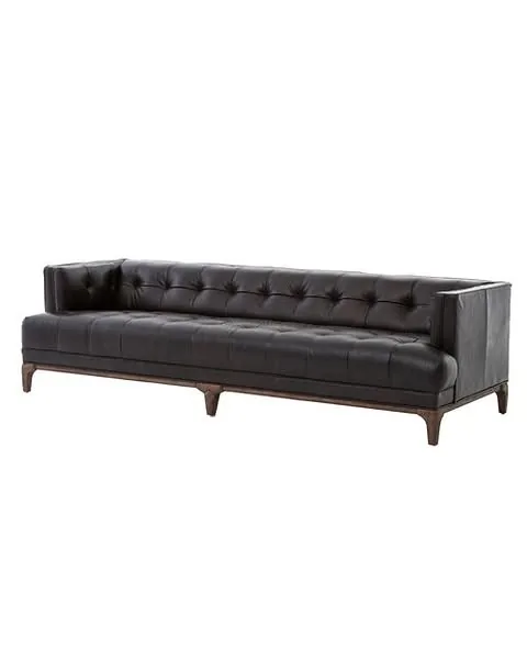 Caledonia 91" Tufted Leather Sofa | Couch, Settee - Black - Comfortable, Durable