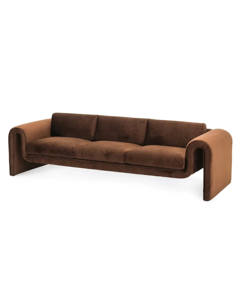 Brown Vintage Fabric Wave Frame Sofa
