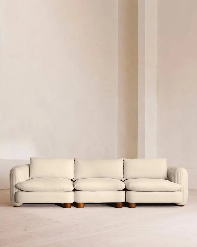 Vivienne Deeper Sit Sectional Sofa, Four Seater, Linen, Bisque, Us | White | Four Seater Sofa