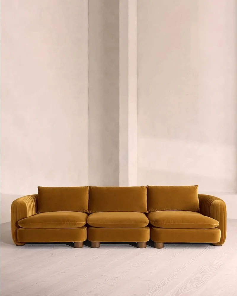 Vivienne Deeper Sit Sectional Sofa, Four Seater, Velvet Mustard Us | White | Four Seater Sofa