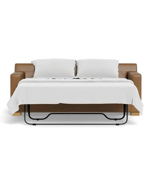 Sloan Custom Sleeper Sofa in Palomino Pigment-Dyed Leather, Natural Oak - Customize Color, Size & More
