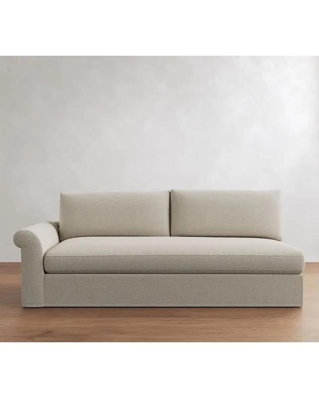 Westwood Petite Roll Arm Slipcovered Left Bench Sofa, Down Blend Wrapped Cushions, Heathered Chenille Stone