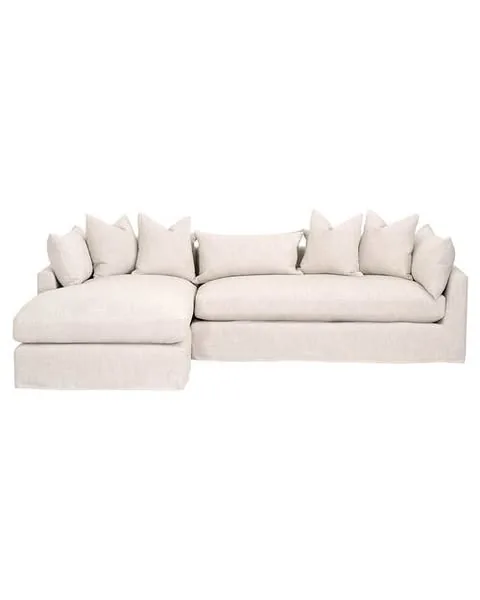 Julianna LF Slipcover Sofa, Sectional Couch - 110"W x 75.5"D x 31"H, Linen Blend, Removable Slipcover, 10 Pillows | Tan, Cream, Oatmeal