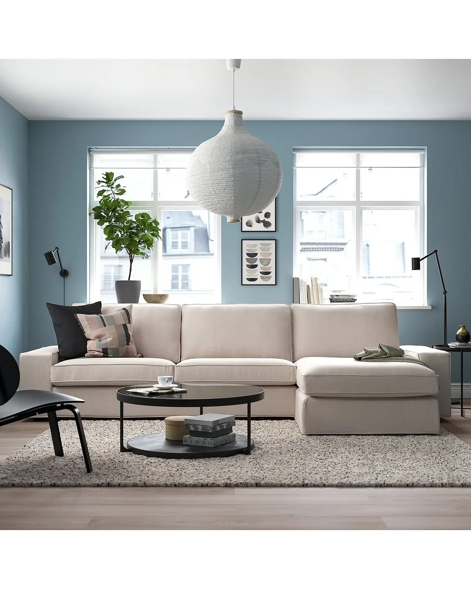 KIVIK sectional, 4-seat with chaise, Tresund light beige, Max. width: 125 1/4 "