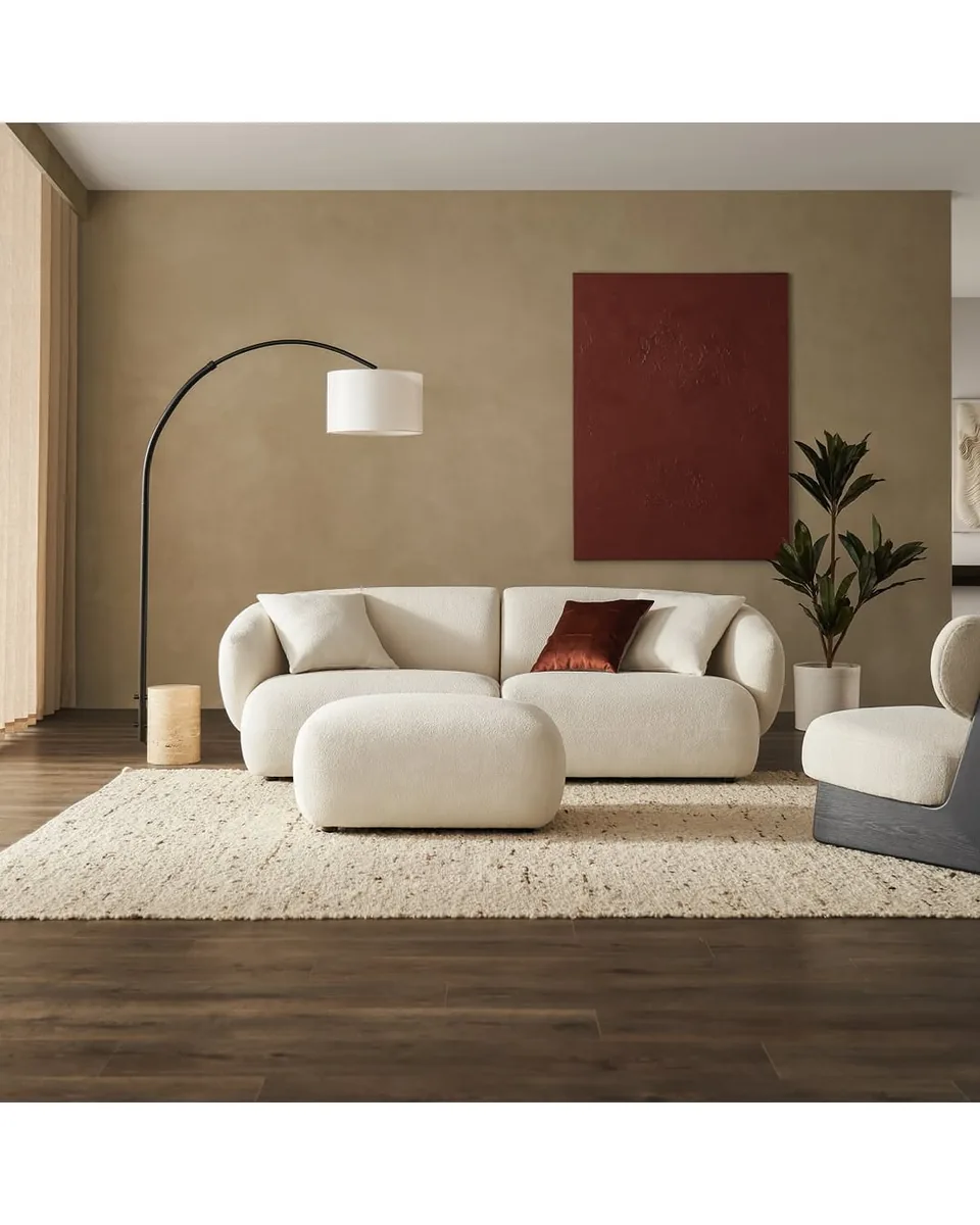 Auburn Boucle Sofa with Ottoman