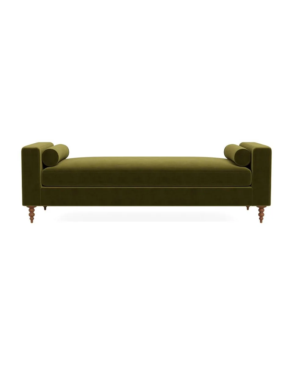 Sloan Custom Daybed in Sage Performance Velvet, Oiled Walnut, 63" - Customize Color, Size & More