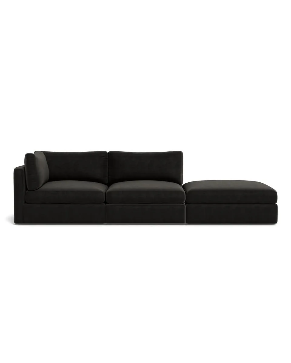 Tatum Custom Modular Sofa with Open Ottoman in Ebony Performance Velvet - Customize Color, Size & More