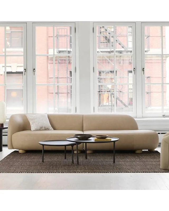 Laurent Leather 2-Piece Bumper Sofa (122.5")