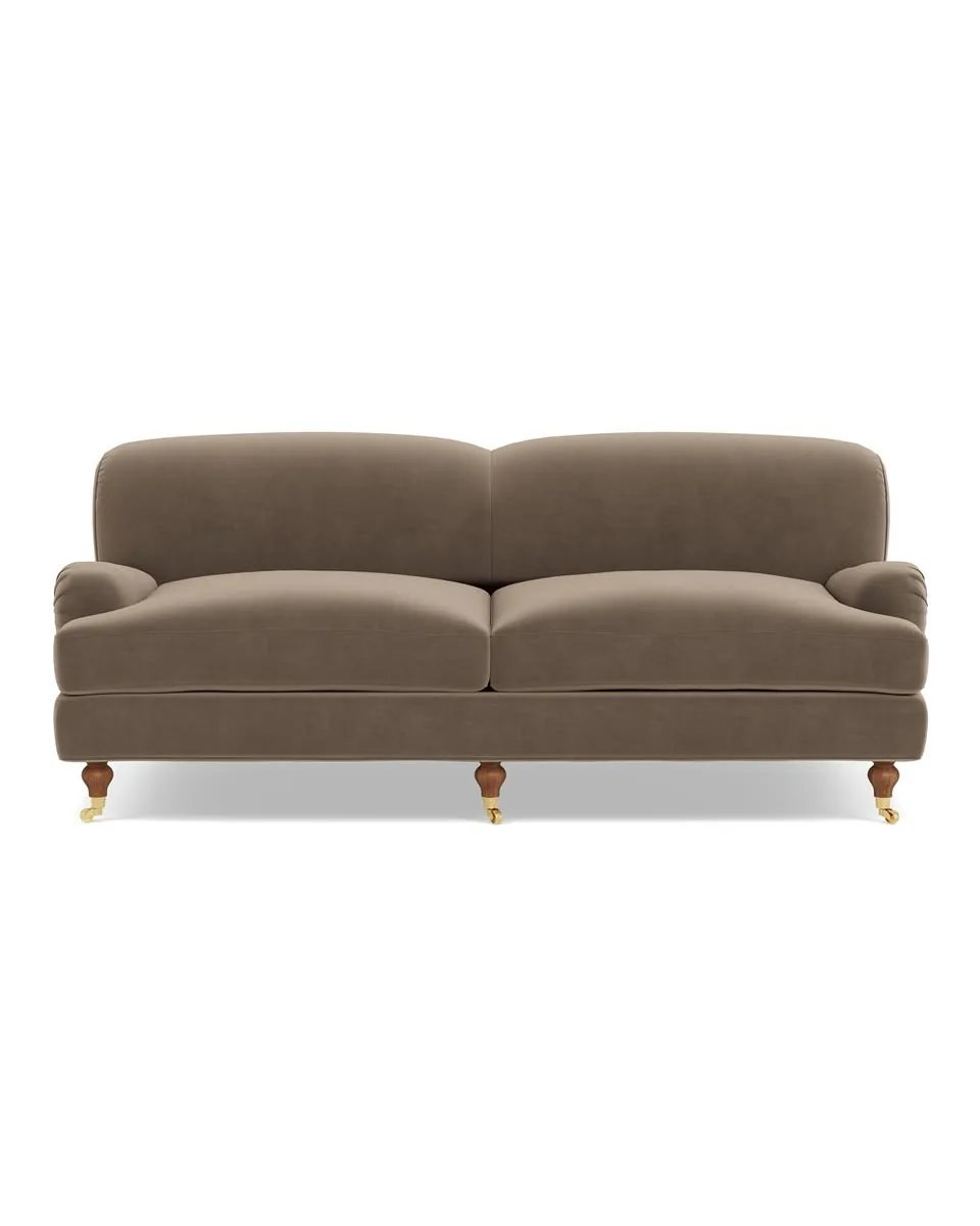 Rose Custom Fabric Sofa by The Everygirl® in Mink Performance Plush Velvet, Oiled Walnut with Brass Caster, 91" - Customize Color, Size & More