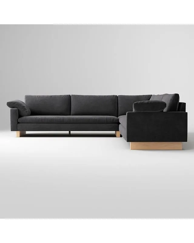 Harmony Petite 3-Seat Bench 3-Piece Corner Sectional, 123", Blonde, Performance Distressed Velvet Slate