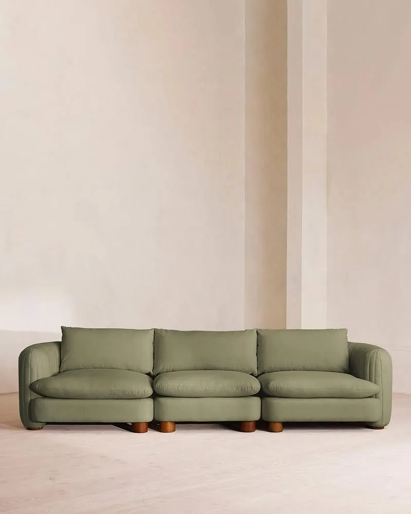 Vivienne Deeper Sit Sectional Sofa, Four Seater, Linen in Sage, Us | Four Seater Sofa